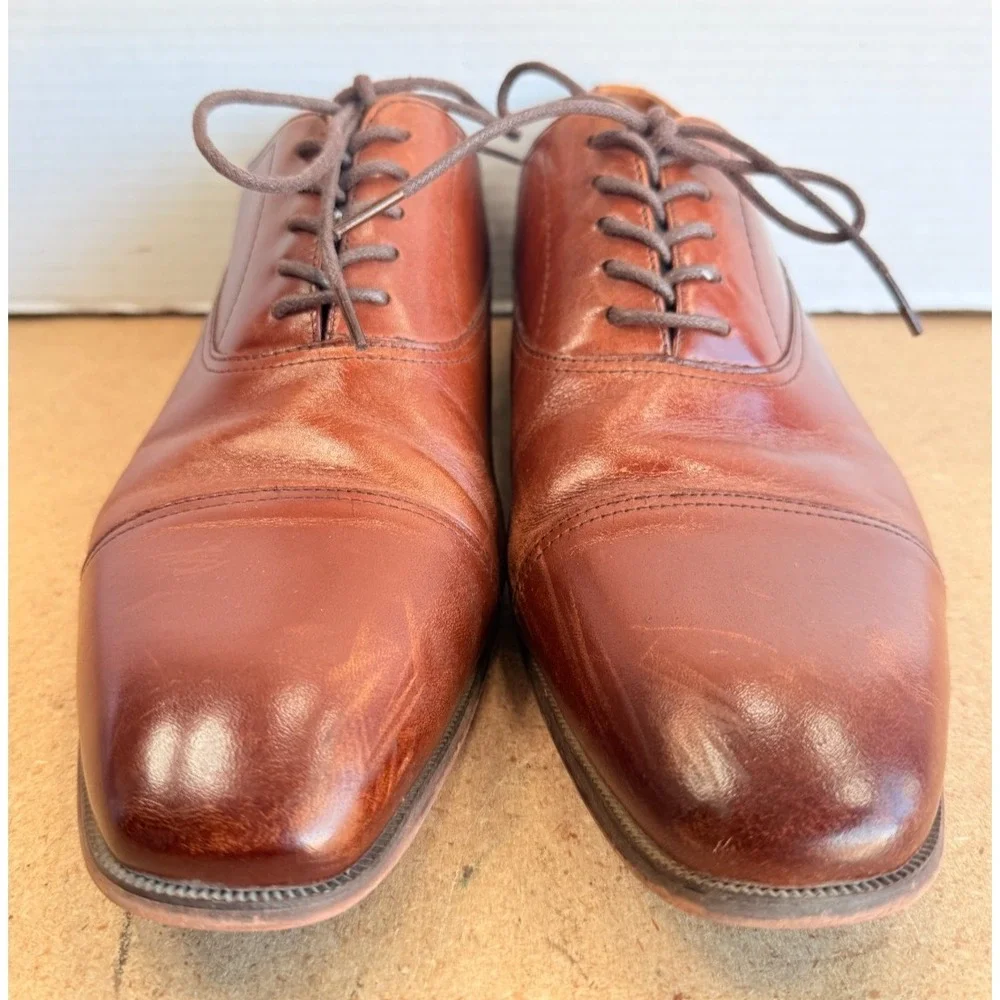 Mens Sz 9D Florsheim Brown Leather Cap Toe Oxford Lace Up‎ Dress Shoes